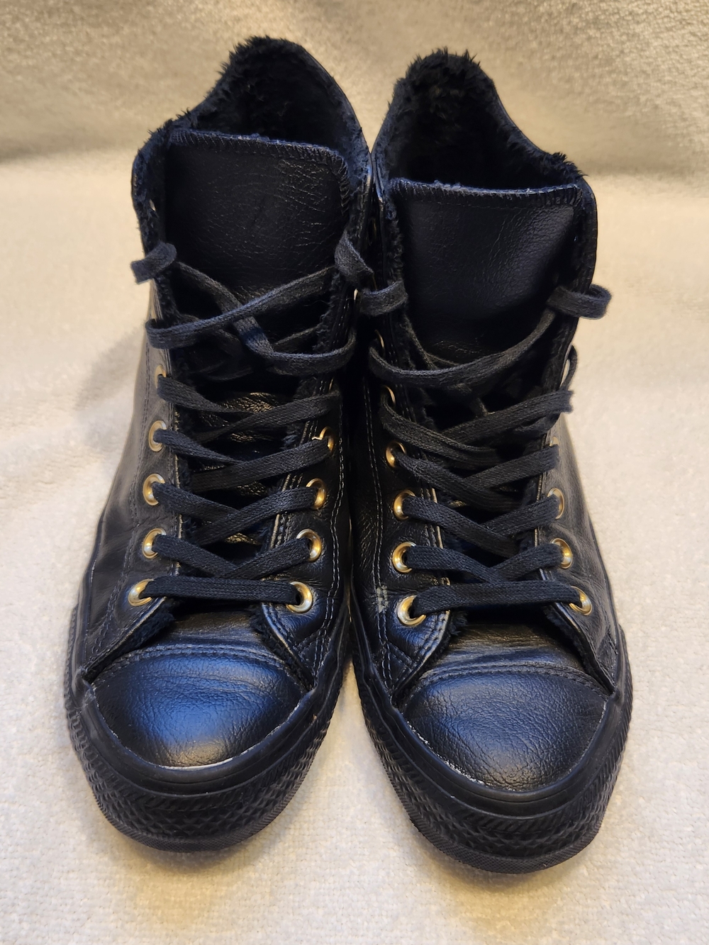 Converse Black High-Top Leather Sneakers with Faux Fur Lining